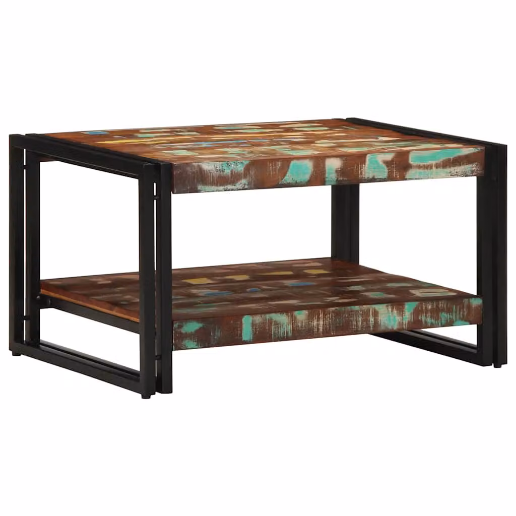 vidaXL Tavolino da Salotto in Legno Massello Recuperato Multicolore L: 70 cm, P: 50 cm, H: 38 cm