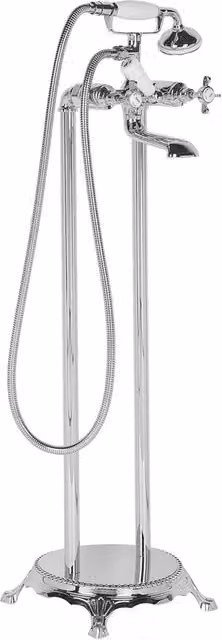 Miscelatore per vasca da bagno freestanding BELIANI in ottone cromato argento con set doccia e doppia manopola