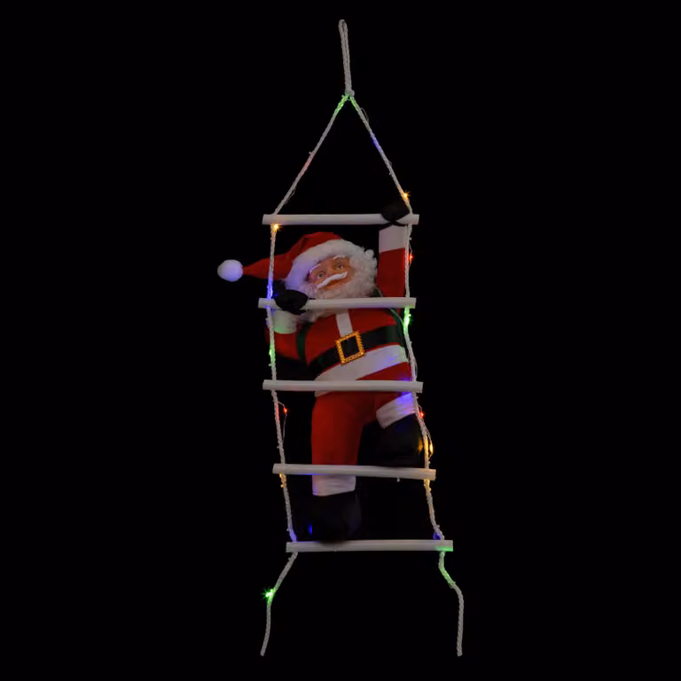 Babbo Natale su una scala, installazione di luci LED