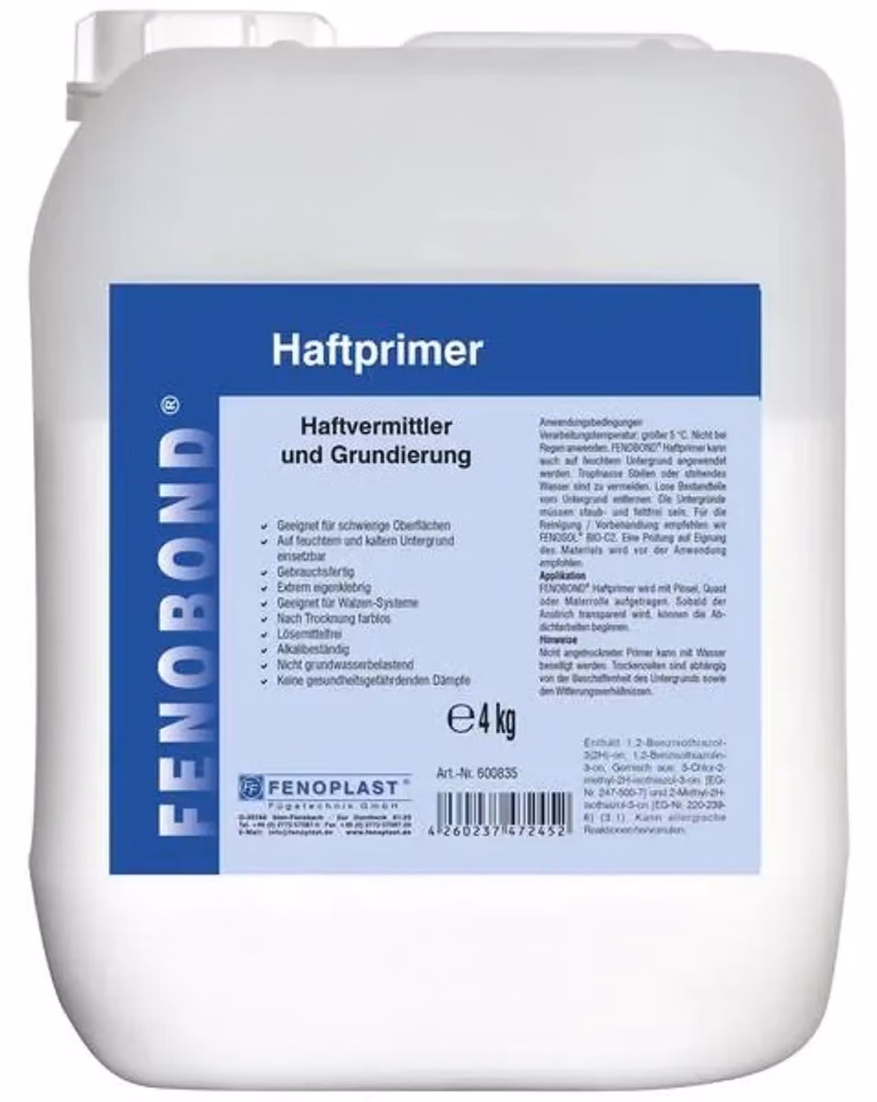 Primer adesione plastica 4 kg, primer per PE, primer per polietilene, FENOPLAST Fenobond