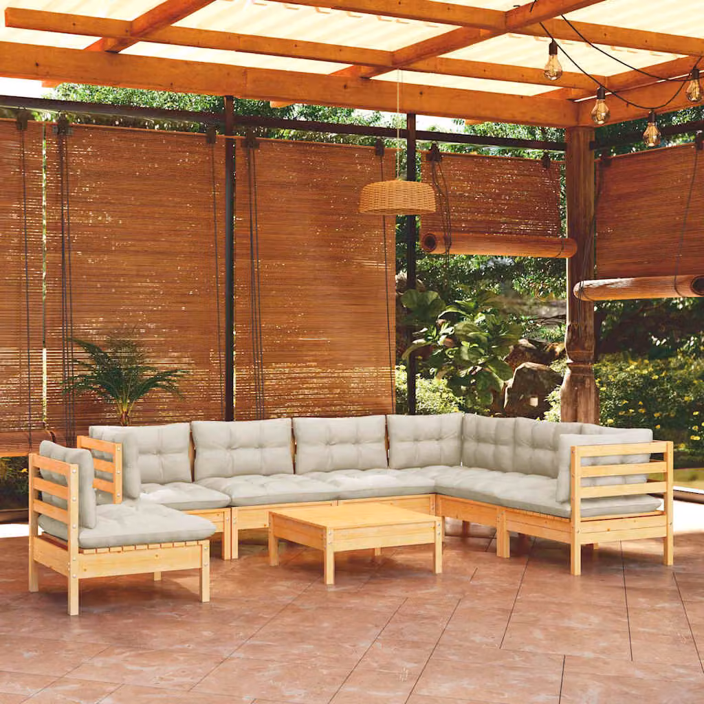 Set Divani da Giardino vidaXL 8 pz in Legno di Pino con Cuscini Beige