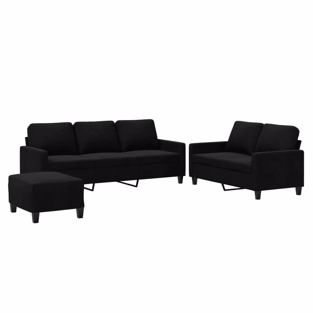 Set di Divani 3 pz con Cuscini Nero in Velluto