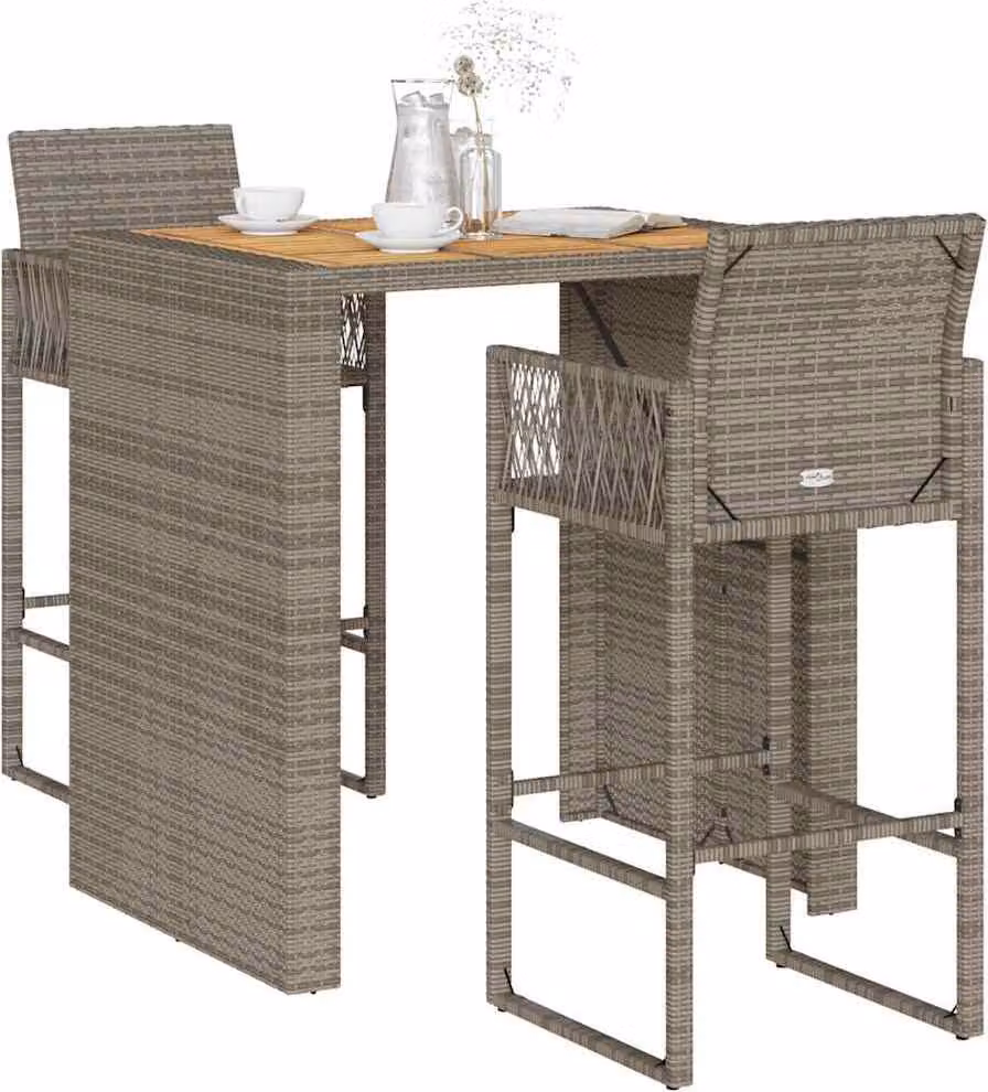 Maison Exclusive - Set Bar da Giardino 3pz senza Cuscini Grigio Polyrattan Acacia