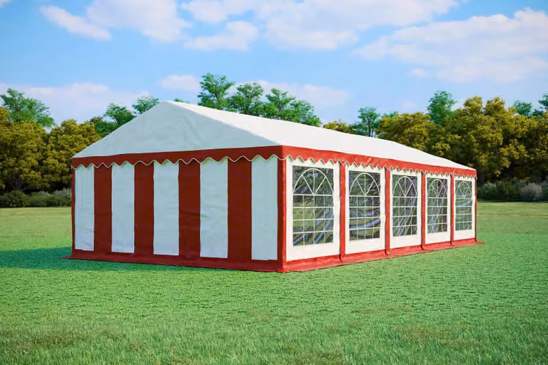 Tenda per feste 5x10 metri, PVC PREMIUM, 500 g/m² - Rosso e bianco
