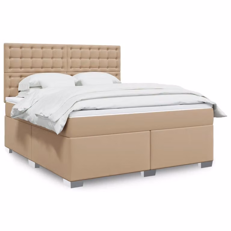 vidaXL Giroletto a Molle con Materasso in Similpelle Beige e Bianco, L/P/H: 180 x 200 cm