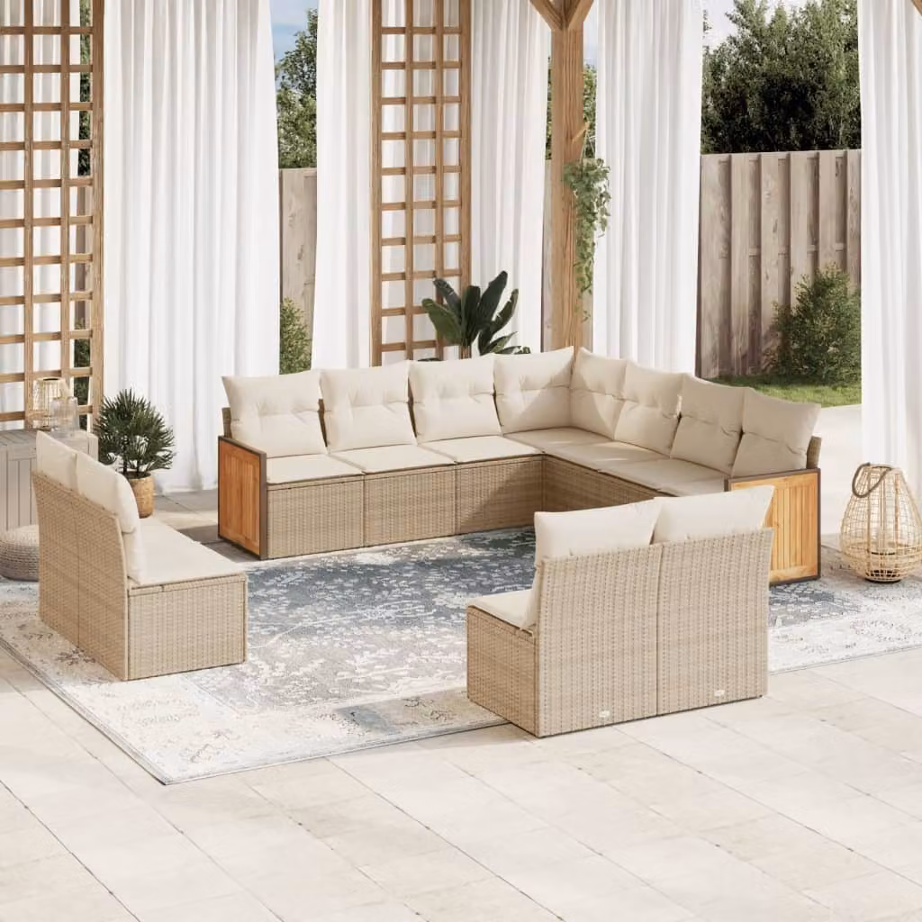 Maison Exclusive - Set Divani da Giardino 11 pz con Cuscini Beige in Polyrattan