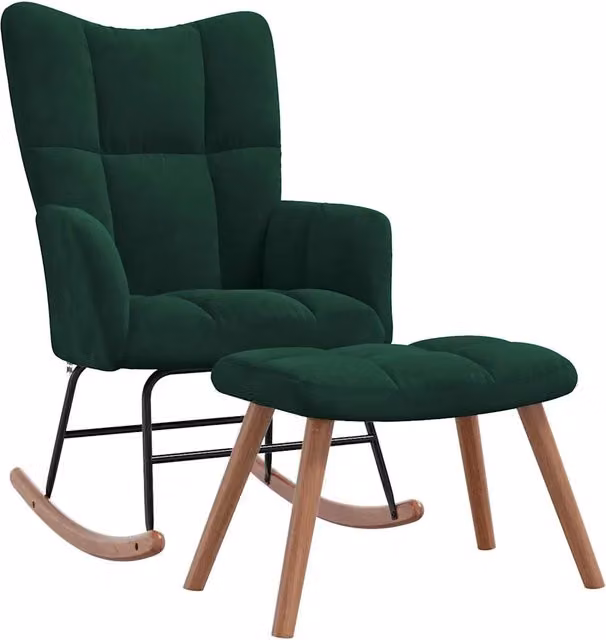 Poltrona Relax a Dondolo con Poggiapiedi Integrato in Velluto Verde – 1