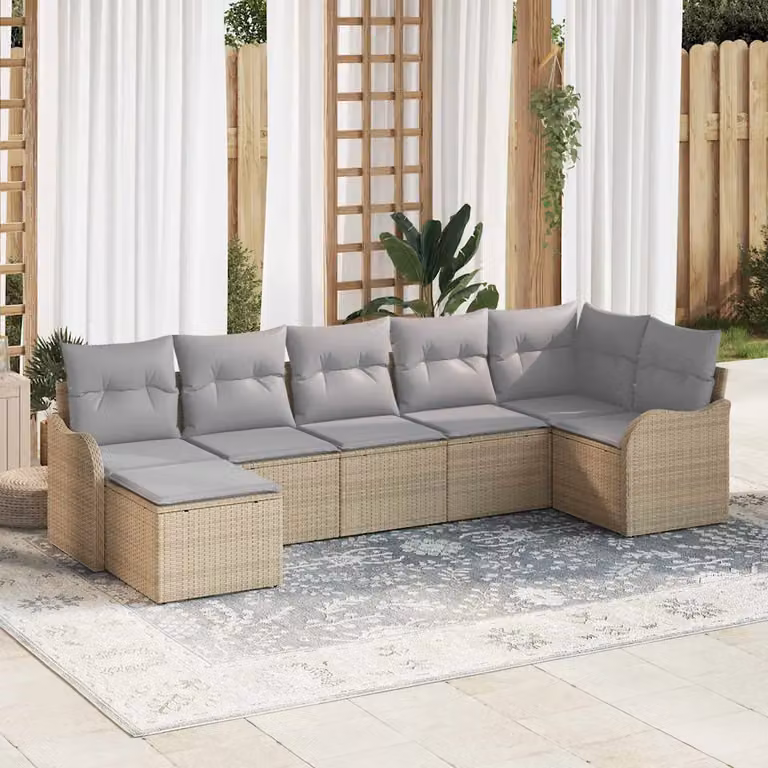 Set Divano da Giardino vidaXL 7 pz a Forma a L con Cuscini Beige e Polyrattan