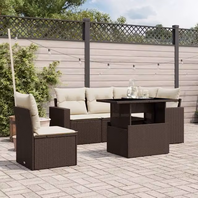 Set Divano da Giardino 6 pz con Cuscini Marrone in Polyrattan 3267283