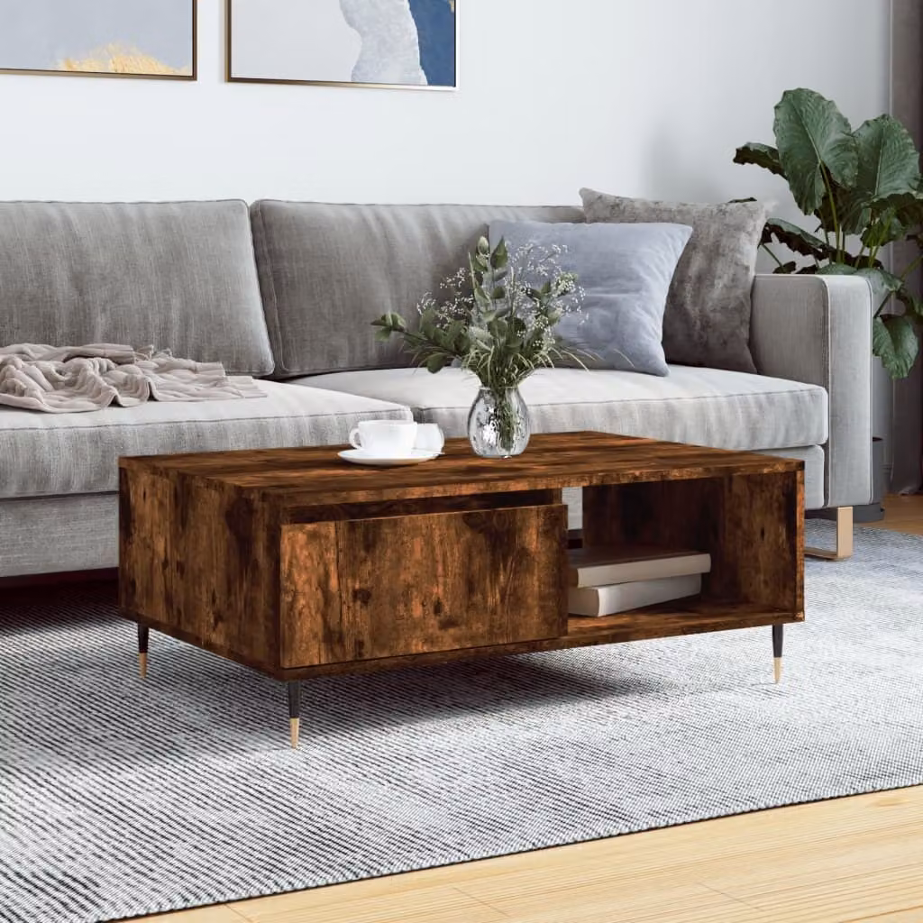 The Living Store tavolino in rovere fumé 90x60x35 cm materiale a base di legno