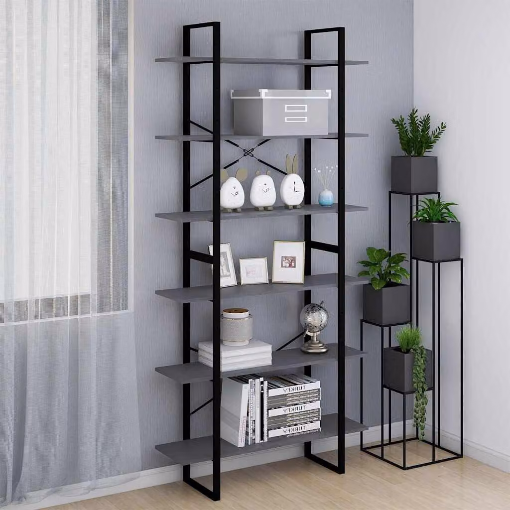 Scaffale Alto Industrial vidaXL in Legno di Pino e Metallo, Grigio, L 100 cm x P 30 cm x H 210 cm