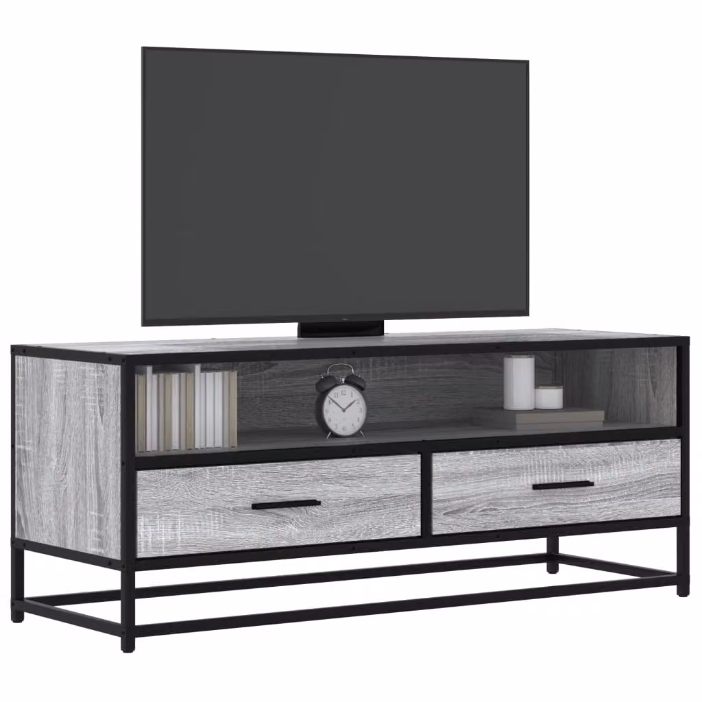 Mobile TV vidaXL in stile industriale in legno e metallo, Grigio Sonoma, L 100 x P 34,5 x H 40 cm