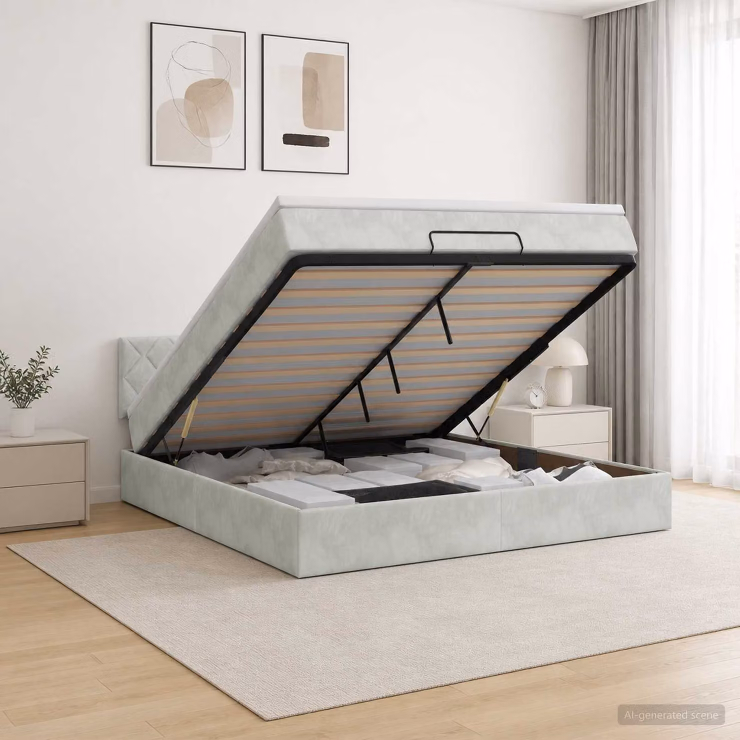 Letto ottomano con materasso vidaXL in velluto grigio chiaro L 140 cm x P 190 cm