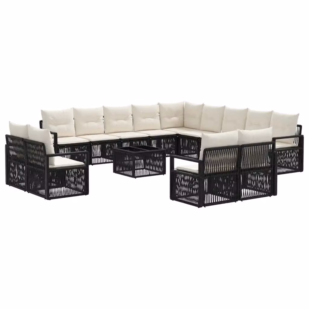 Set Divano da Giardino Moderno vidaXL in Polyrattan Nero con Cuscini e Tavolino – 2