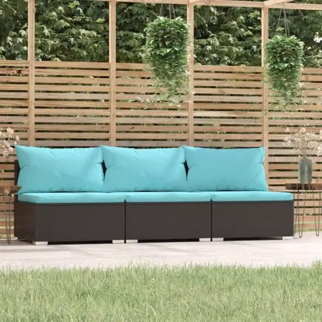 Divano a 3 Posti con Cuscini in Polyrattan Nero 317539