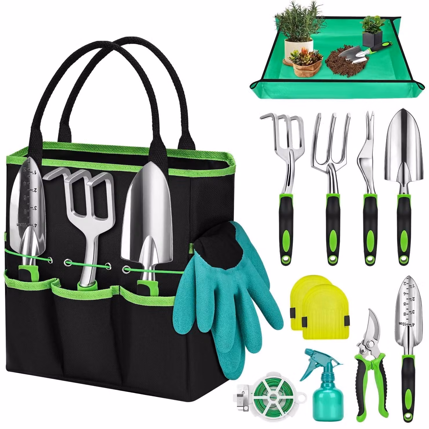 Set di attrezzi da giardino - 12 pezzi - Alluminio - Con borsa da trasporto
