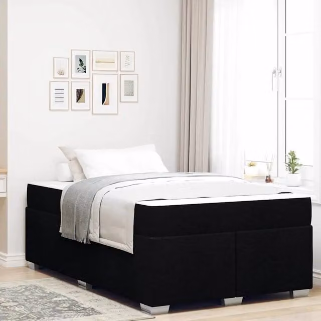 Letto moderno vidaXL con struttura imbottita in tessuto nero L: 120 cm, P: 200 cm, H: 66 cm