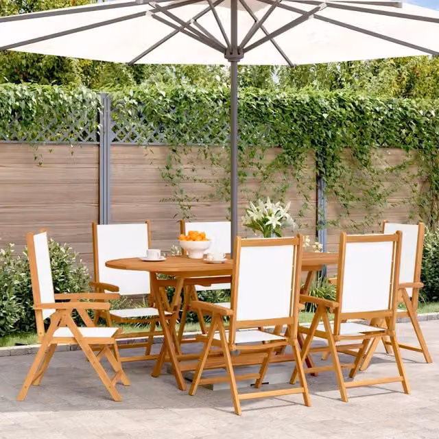 Sedie Reclinabili Pieghevoli 6pz Bianco Crema Tessuto e Legno 3214539