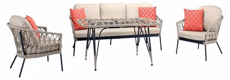 Sofagarnitur Beige Rattan Luxuriöse Sofa 3 Sitzer Moderner 2x Sessel Couchtisch