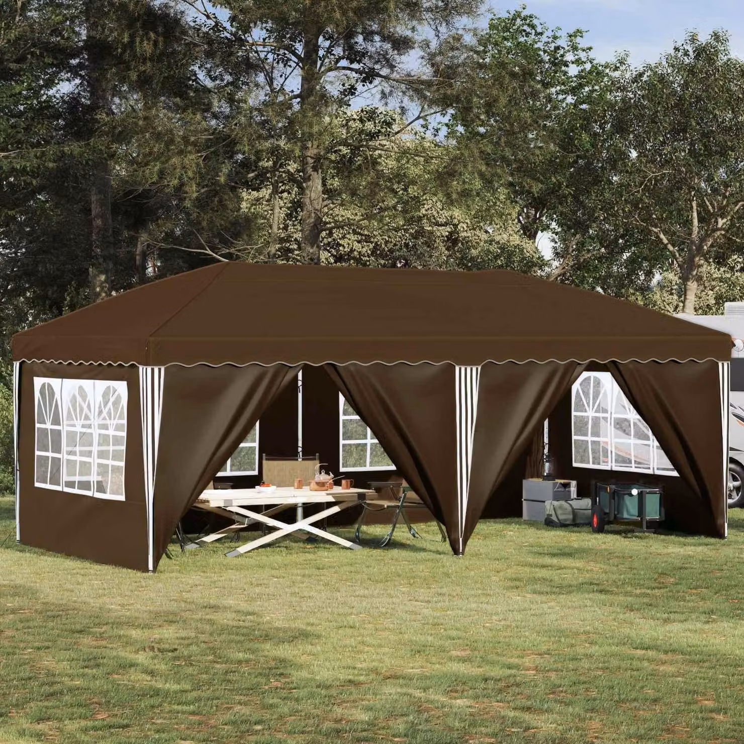 Maison Exclusive - Tenda pop-up per feste, dimensioni 575 x 288 x 245 cm, color tortora