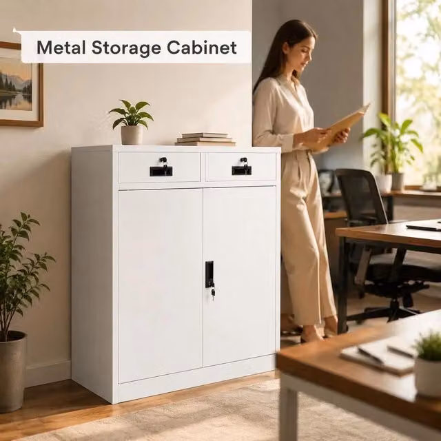 Office Cabinet, White, 90x40x102 Cm, Steel
