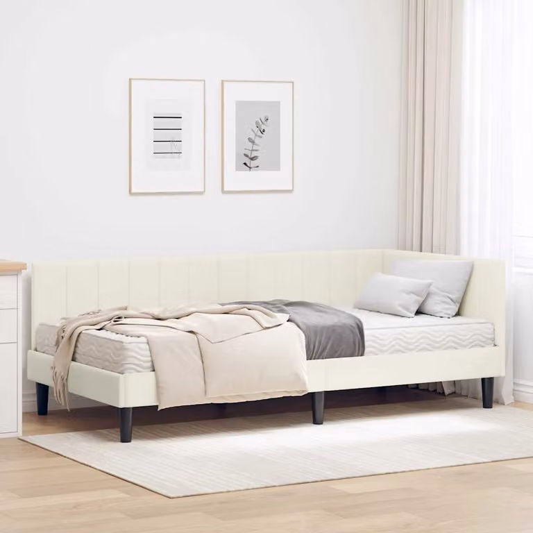 vidaXL Letto Angolare Moderno con 2 Materassi in Velluto Beige, L/P/H: 100 x 200 x 72 cm