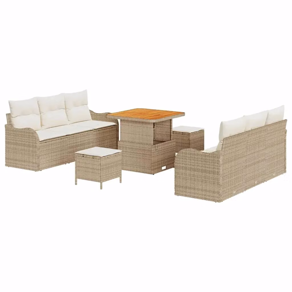 Set Divano da Giardino vidaXL 9 Pezzi Beige e Bianco con Cuscini e Tavolino da Esterno – 2