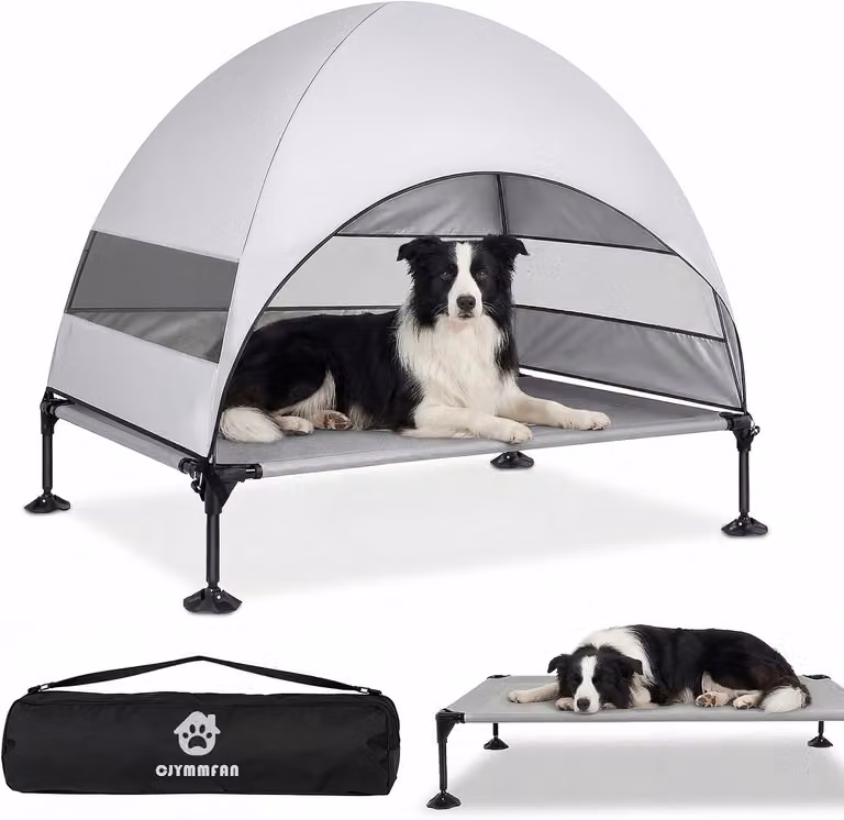 Cuccia rialzata per cani con tetto pieghevole, piedini antiscivolo, di grandi dimensioni, ideale per l'esterno