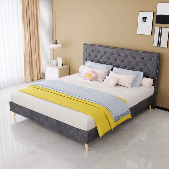 letto morbido tessuto metallo grigio 160 x 200 cm