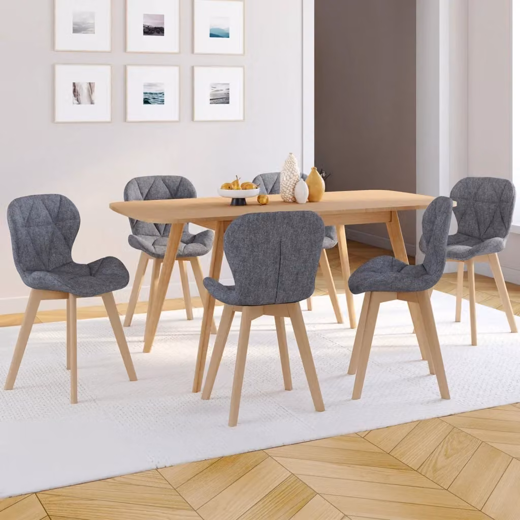 Set di 6 sedie da pranzo ROBINE IDMarket in tessuto grigio scuro con struttura in legno e plastica – 2