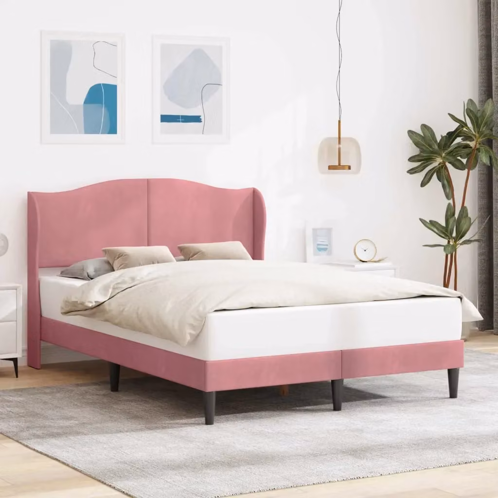 Letto matrimoniale moderno con testiera in velluto rosa, L/P/H: 160 x 200 x 101 cm – 2