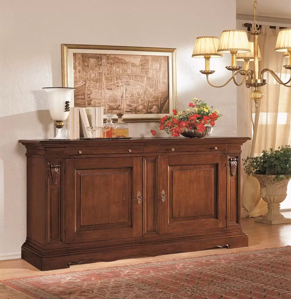 Madia credenza a 2 ante in legno tinta noce Mobili 2G L: 214 cm, P: 53 cm, H: 123 cm – 4