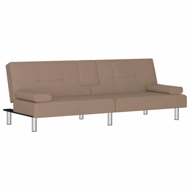 Divano Letto con Portabicchieri in Pelle finta Cappuccino