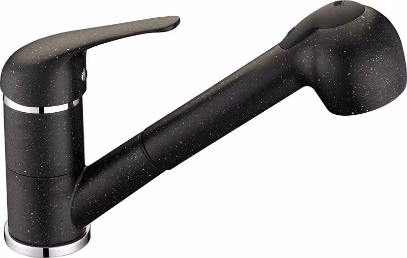 Miscelatore per lavello verticale di design con bocca estraibile in granito nero