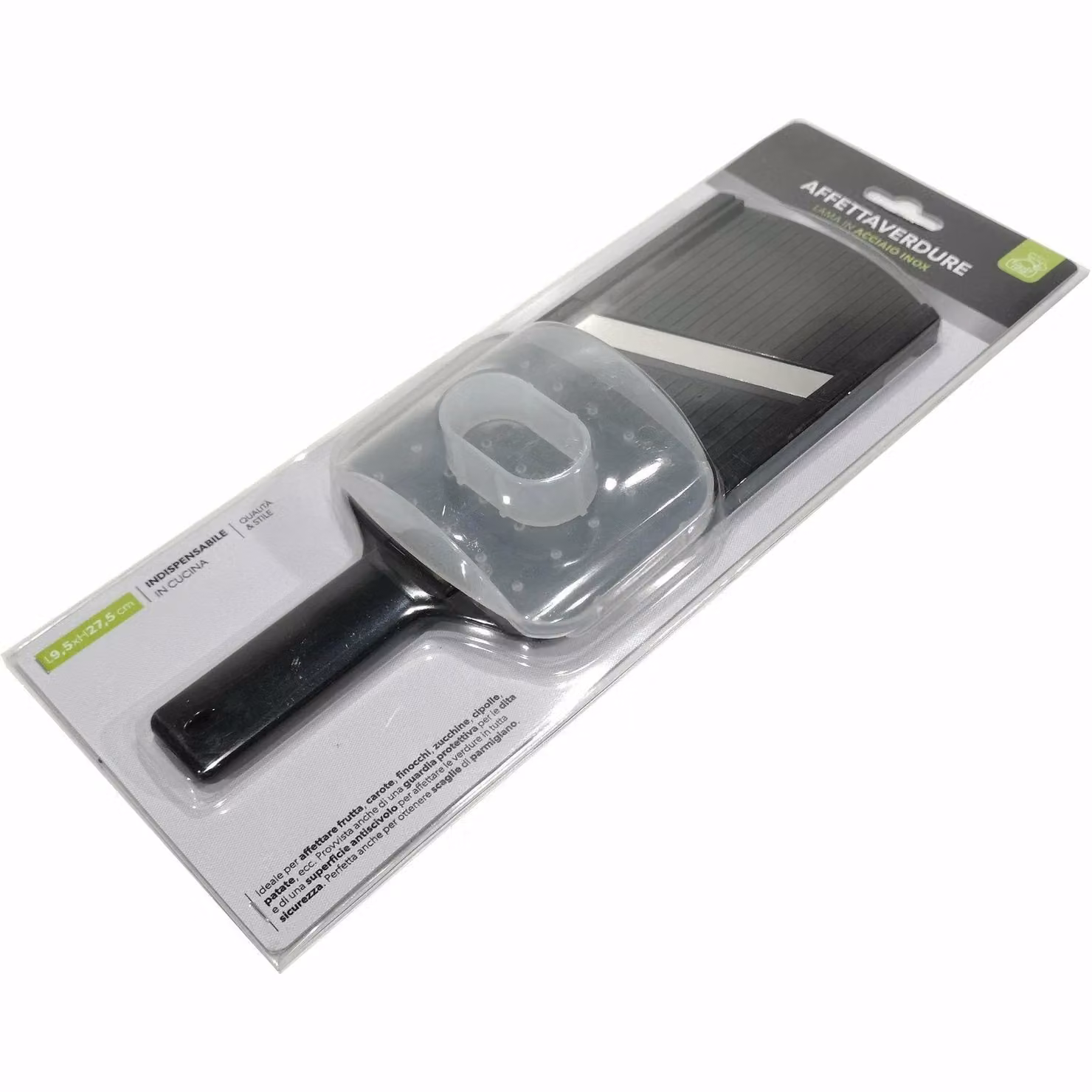 Affetta verdura GUSTO CASA con manico, protezione per le dita e base antiscivolo, in acciaio inox, colore nero – 2