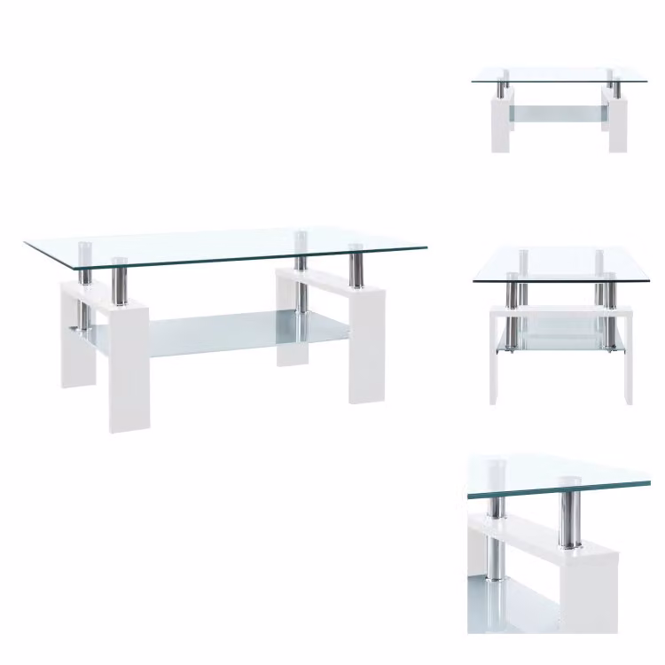 vidaXL Tavolino bianco trasparente 95x55x40 cm in vetro temperato - Tavolini da caffè
