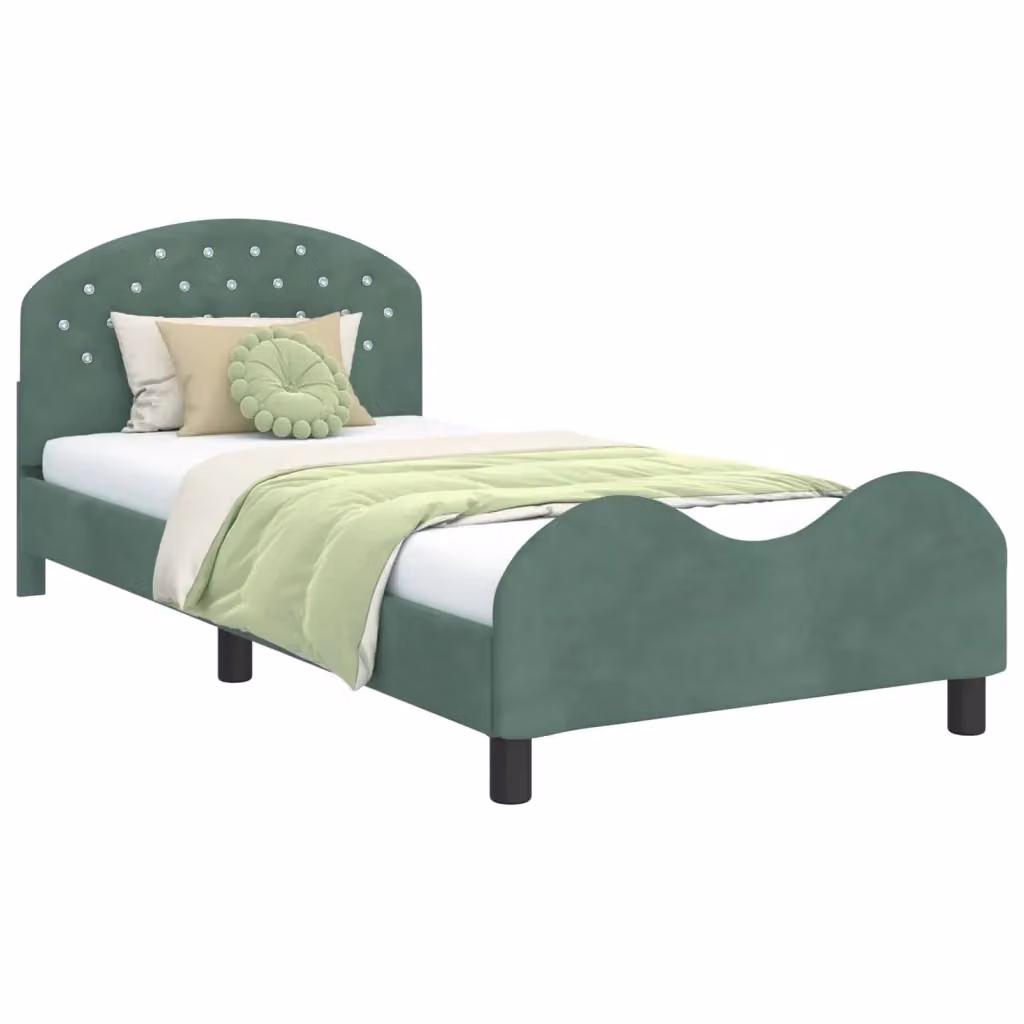 Struttura letto per bambini in velluto verde con testata e giroletto, L 80 cm x P 200 cm x H 103 cm (H 103 cm, L 80 cm, P 200 cm) – 2