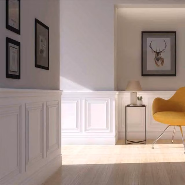 Boiserie in Duropolimero Polistrutturato Modello Dallas Eternal Parquet Bianco L: 200 cm, H: 110 cm