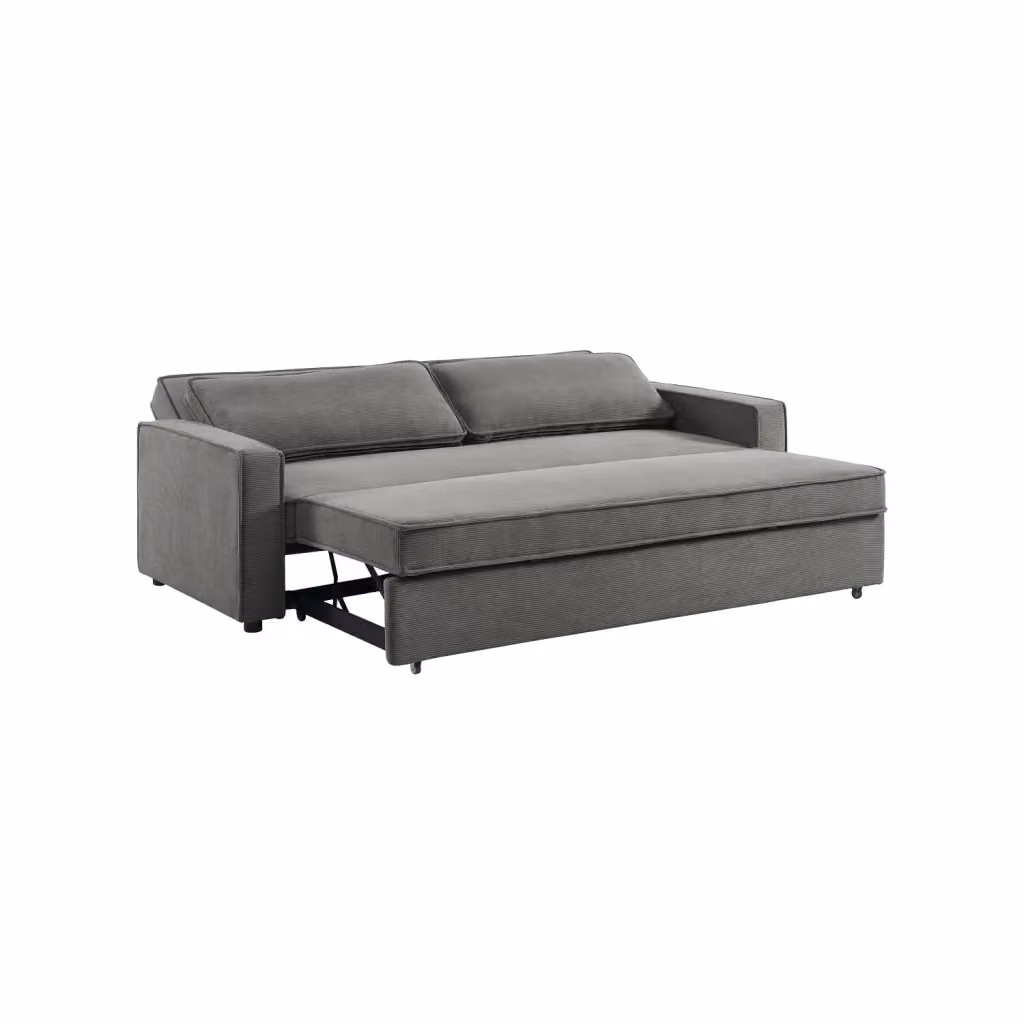 Divano letto moderno SWEEEK a 3 posti in velluto con struttura in legno massello, grigio – 2