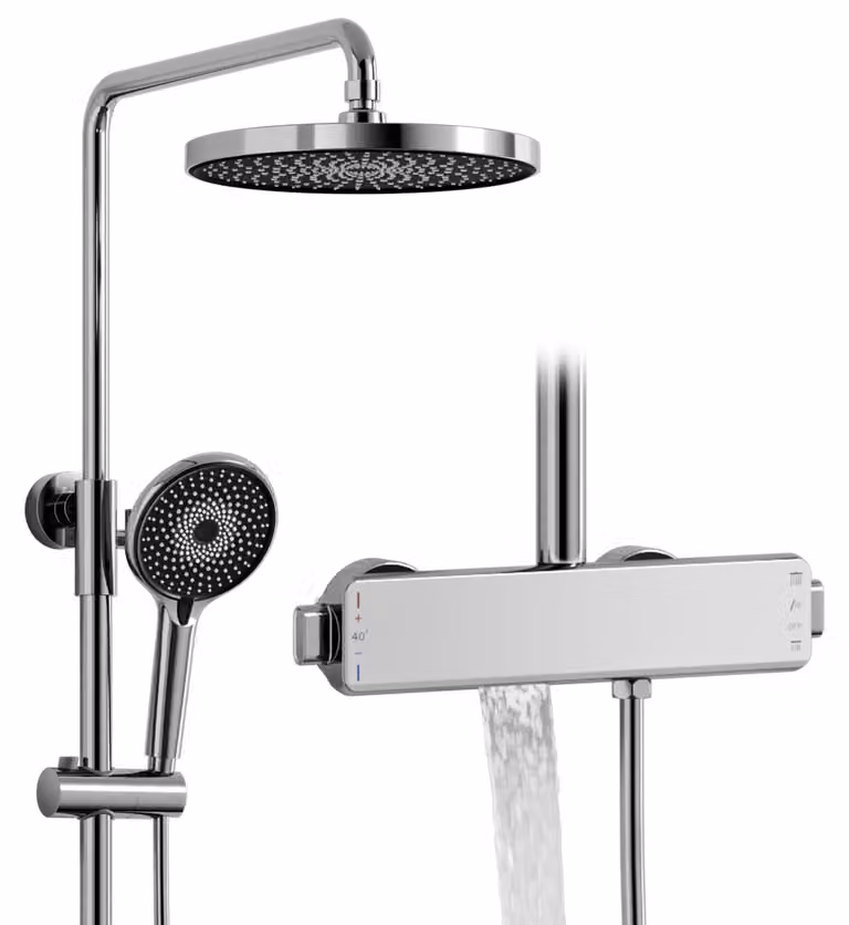 Doccia a soffitto da 260 mm con termostato, doccetta manuale e 3 getti