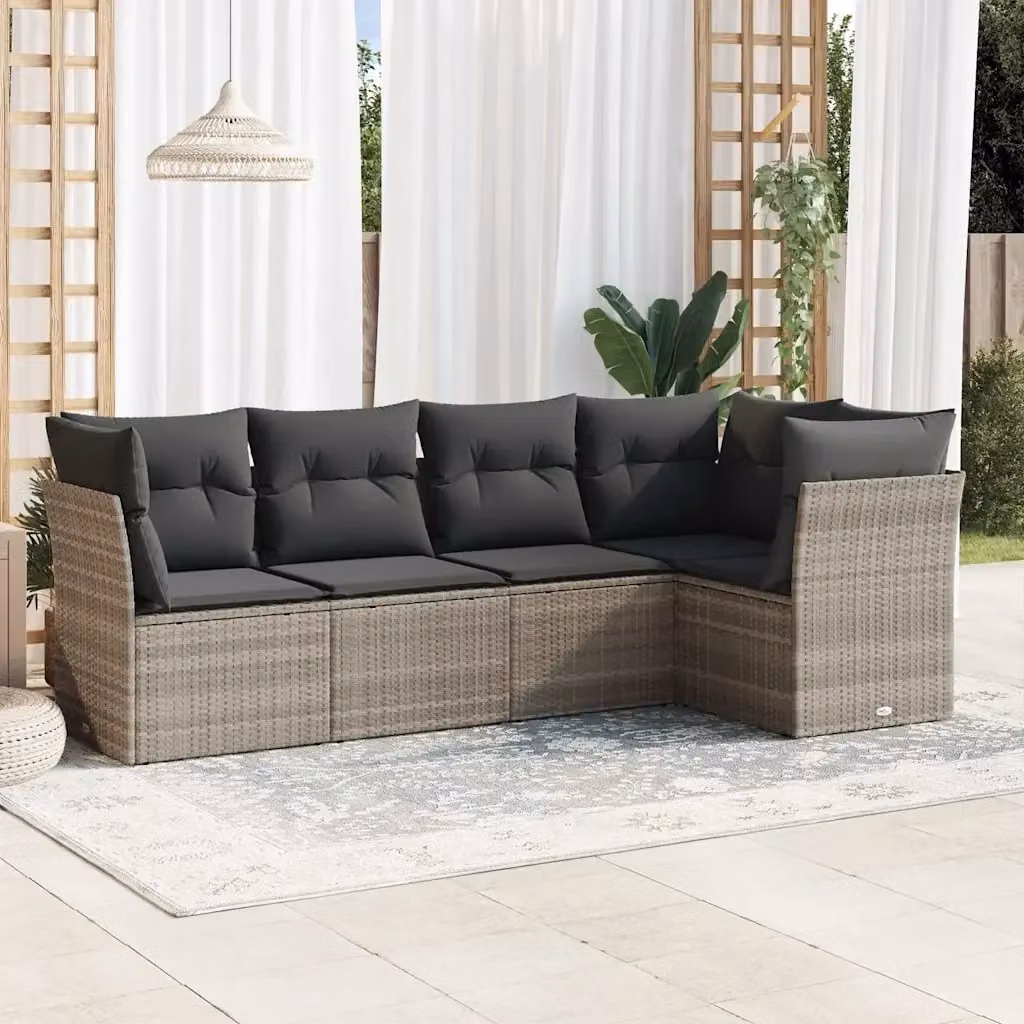 Set Divano da Giardino a L con Cuscini Grigio Chiaro in Polyrattan e Struttura in Acciaio – 2