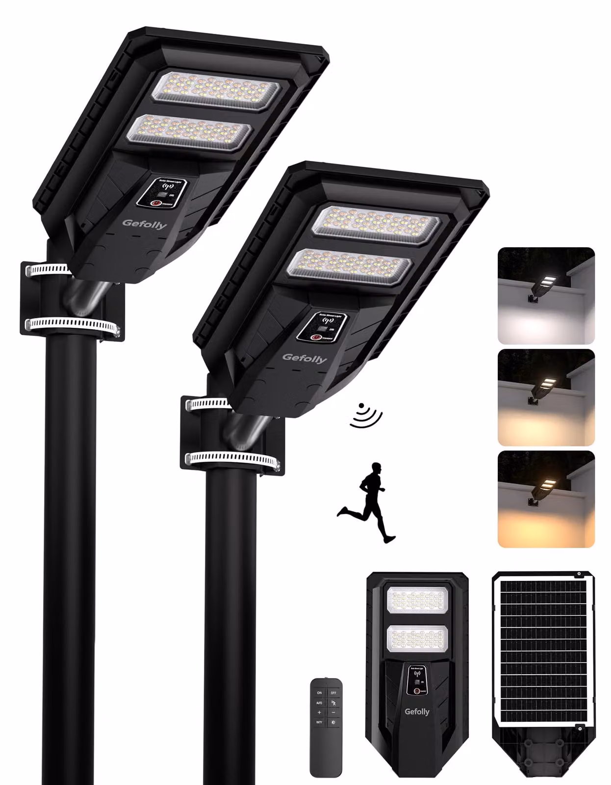 Lampione stradale a energia solare, confezione da 2 pezzi, 6500 K, 150 LED, grado di protezione IP67