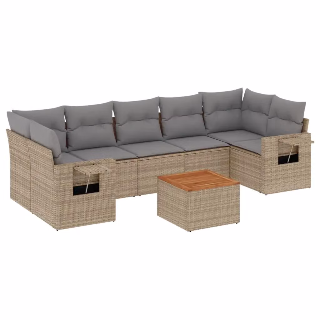 vidaXL Set Divano da Giardino a L 8 pz in Polyrattan con Cuscini Beige e Grigio – 2