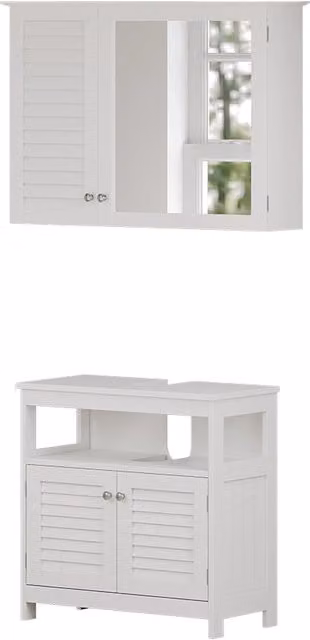 Set di mobili da bagno Vicco Riad composto da mobile lavabo e pensile con specchio, colore bianco opaco, L: 60.0 cm, H: 68.0 cm, P: 30.0 cm
