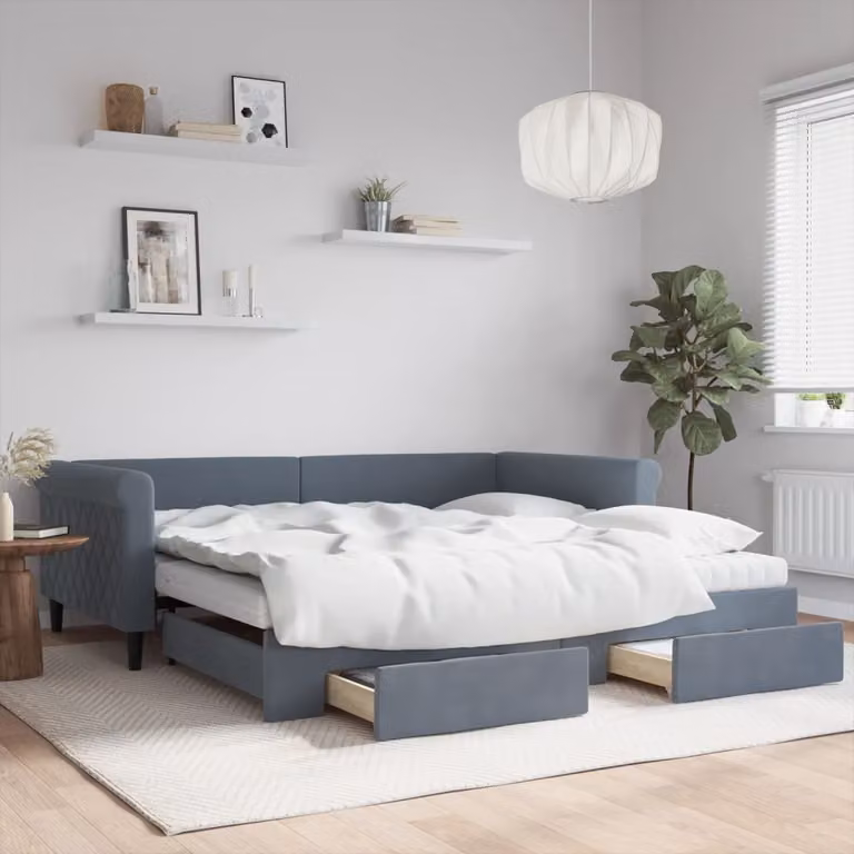 vidaXL Divano Letto con Cassetti in Velluto Grigio, L 229 x P 110 x H 68 cm, Dimensioni Letto 100 x 200 cm