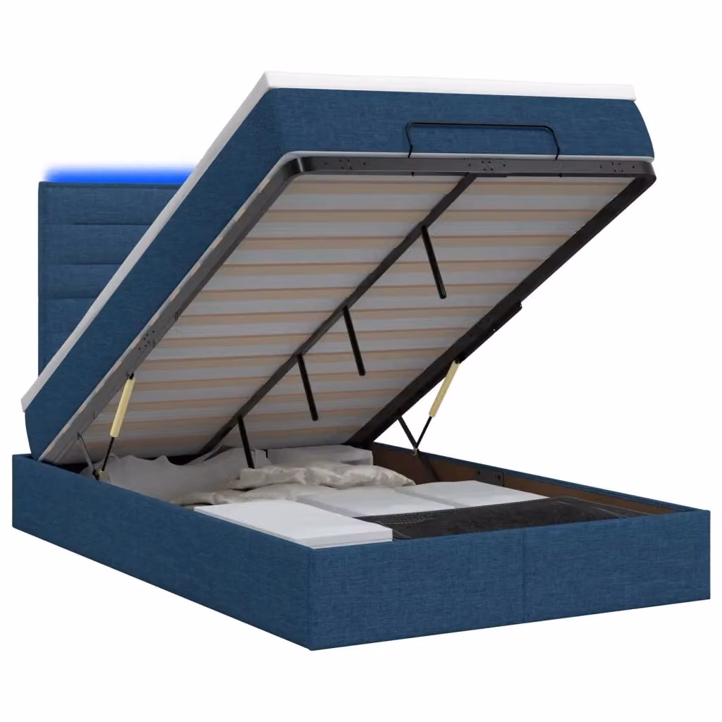 Letto Ottomano con Materasso Ibrido vidaXL, Colore Blu e Bianco, con Illuminazione LED Sotto il Letto e Porte di Ricarica USB, L/P/H: 200 x 120 x 88 cm – 2