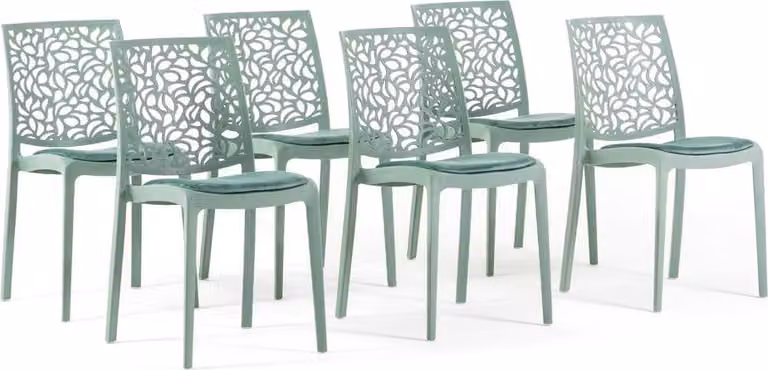 Set di 6 sedie in polipropilene con rinforzo in fibra di vetro e seduta imbottita in velluto - sedie robuste, eleganti e confortevoli, impilabili e resistenti, ideali per cucine,da pranzo, bar e ristoranti - design moderno - ANNA SOFT - verde salvia