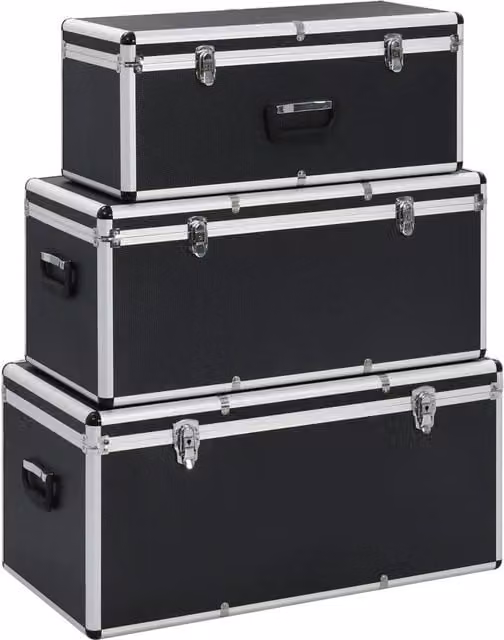 Set di 3 scatole portaoggetti in alluminio e legno di colore nero