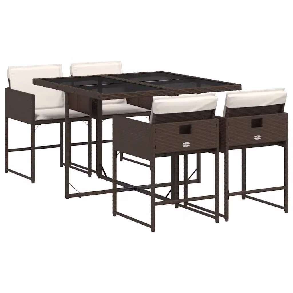 Set da pranzo da giardino vidaXL in polyrattan marrone con tavolo in vetro e 5 pezzi – 2