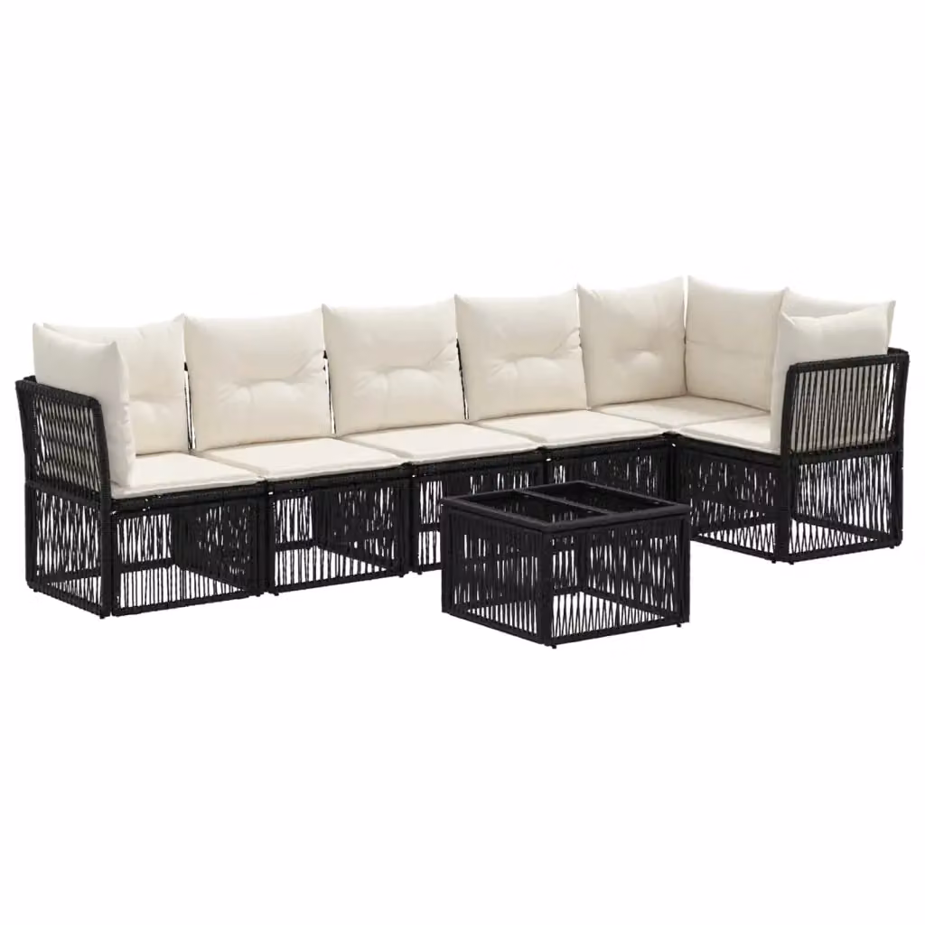 Set Divano da Giardino a L con Tavolino vidaXL, 7 Pezzi in Polyrattan Nero con Cuscini in Schiuma e Rivestimenti Rimovibili – 2